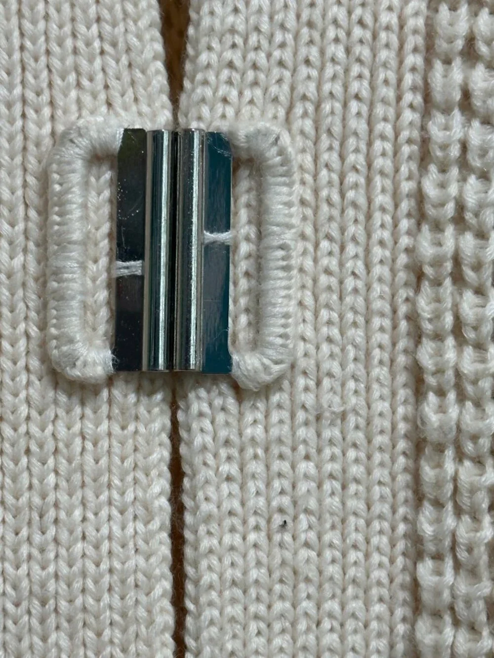 Chico's Long Open-Knit Cream Cardigan with Metal Buckle Closures - Size 1 /US 8 - Picture 9 of 12